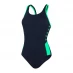 Закрытый купальник Speedo Women's Boom Logo Splice Muscleback Swimsuit Black True Navy/Green
