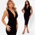 I Saw It First Plunge Cross Back Ruched Bodycon Midi Dress BLACK
