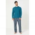 Мужская пижама Studio Mens Waffle Top and Check Fleece Pants Pyjama Gift Set Teal/Navy