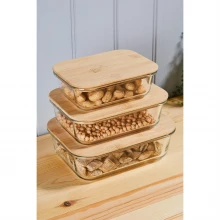 Homelife Pack of 3 Glass Storage Containers with Bamboo Lids