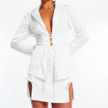 Missguided Lace Up Tie Satin Shirt
