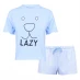 Мужская футболка с длинным рукавом Fabric Velvet Stripe Shorts Soft Pyjama Set with Lazy Slogan Baby Blue