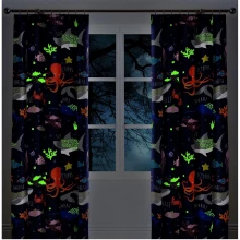 Bedlam Sea Life Glow In The Dark Lined Curtains