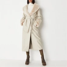 Женский пиджак Missguided Faux Leather Fur Cuff Trench Coat