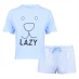 Fabric Velvet Stripe Shorts Soft Pyjama Set with Lazy Slogan Baby Blue