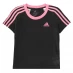 adidas 3 Stripe T Shirt Junior Girls Black/Pink