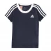 adidas 3 Stripe T Shirt Junior Girls Navy/White