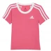 adidas 3 Stripe T Shirt Junior Girls Roston/White
