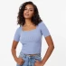 Jack Wills Knitted Sweetheart Short Sleeve Top Soft Blue