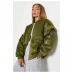 I Saw It First Oversized Satin Bomber Jacket Olive Green with Sleeve Detail