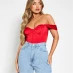 I Saw It First Stretch Satin Puff Sleeve Corset Bodysuit Red