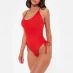 I Saw It First Rib Ruched High Leg Plunge Swimsuit RED