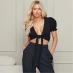 I Saw It First Textured Tie Front Crop Top Co-Ord BLACK