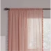 Home Curtains Pom Pom Trimmed Voile Slot Top Single Panel Dusky Pink